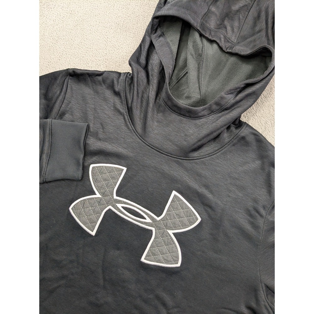 Under Armour Womens ColdGear Hoodie Gray Quilted Logo Pullover XL 1317891-001